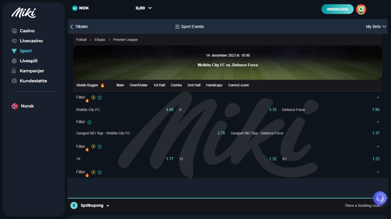 Odds hos Miki Sports Betting