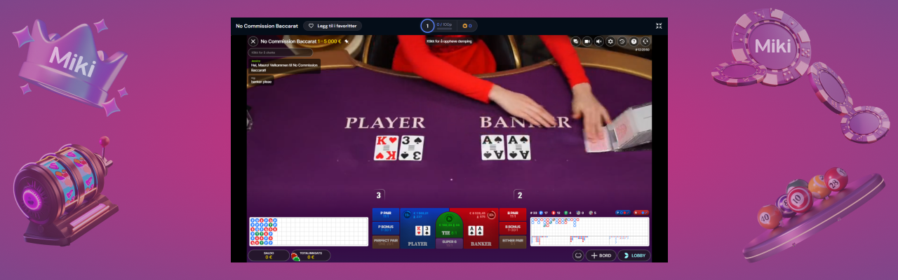 Reglene for live baccarat